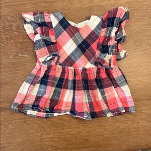 Bonnie Jean Pink and Blue Plaid Ruffle Top